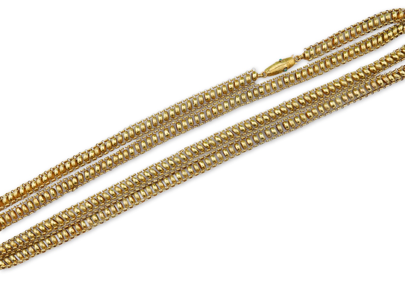 A gold long guard chain, 19th century